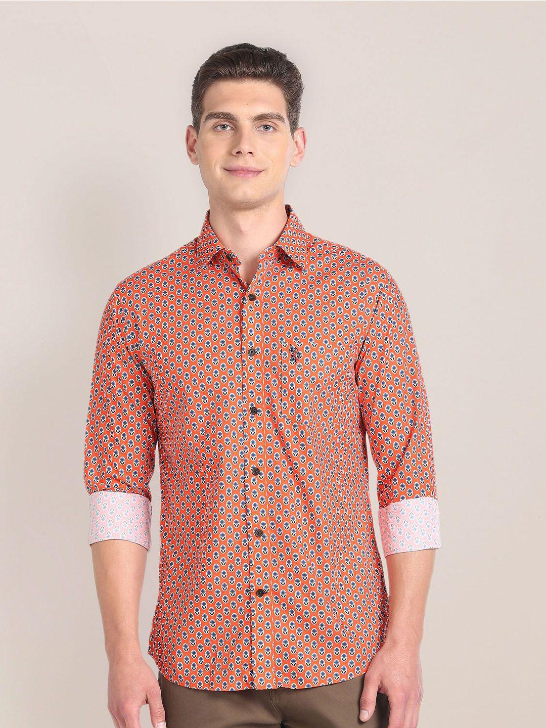 u.s. polo assn. men orange printed casual shirt