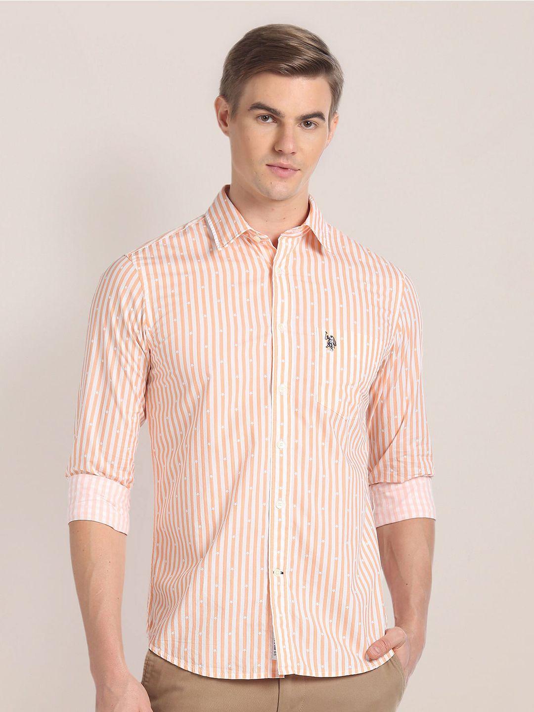 u.s. polo assn. men orange striped casual shirt