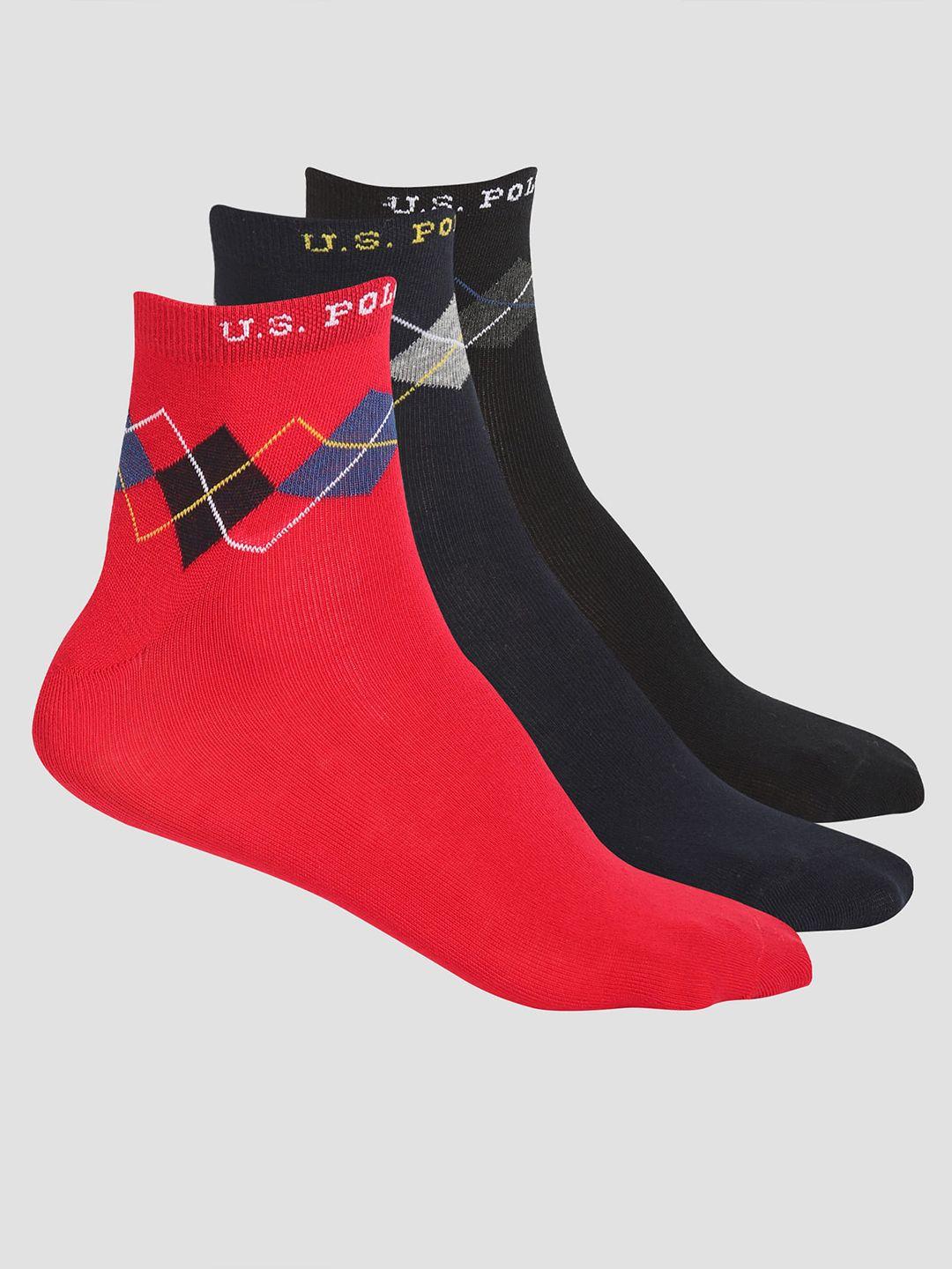 u.s. polo assn. men pack of 3 patterned anti microbial aloe finish ankle -length socks