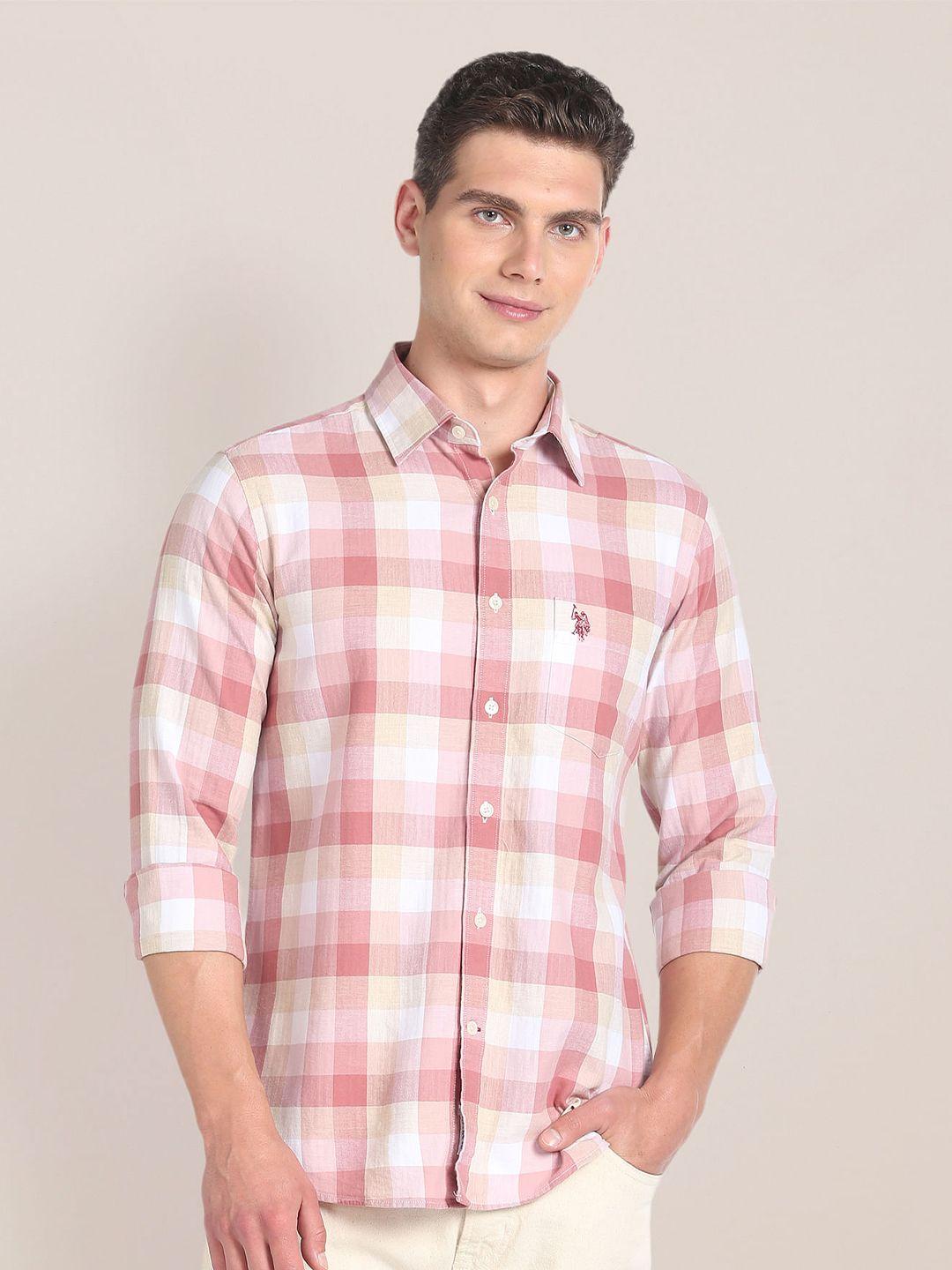 u.s. polo assn. men pink checked casual shirt