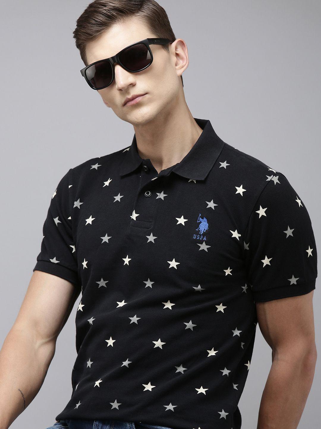 u.s. polo assn. men printed slim fit pure cotton polo collar t-shirt