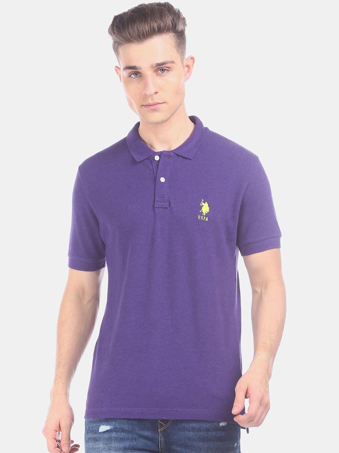 u.s. polo assn. men purple solid polo collar pure cotton t-shirt