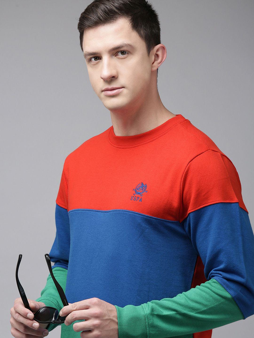 u.s. polo assn. men red & blue colourblocked sweatshirt