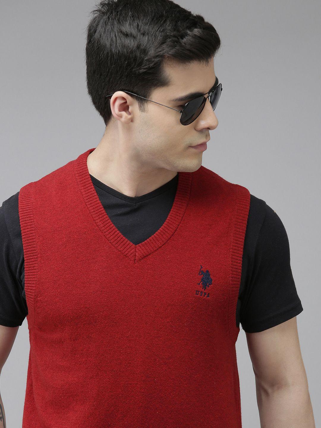 u.s. polo assn. men red sweater vest with embroidered detail