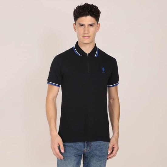 u.s. polo assn. men solid tipped zipper slim fit polo t-shirt