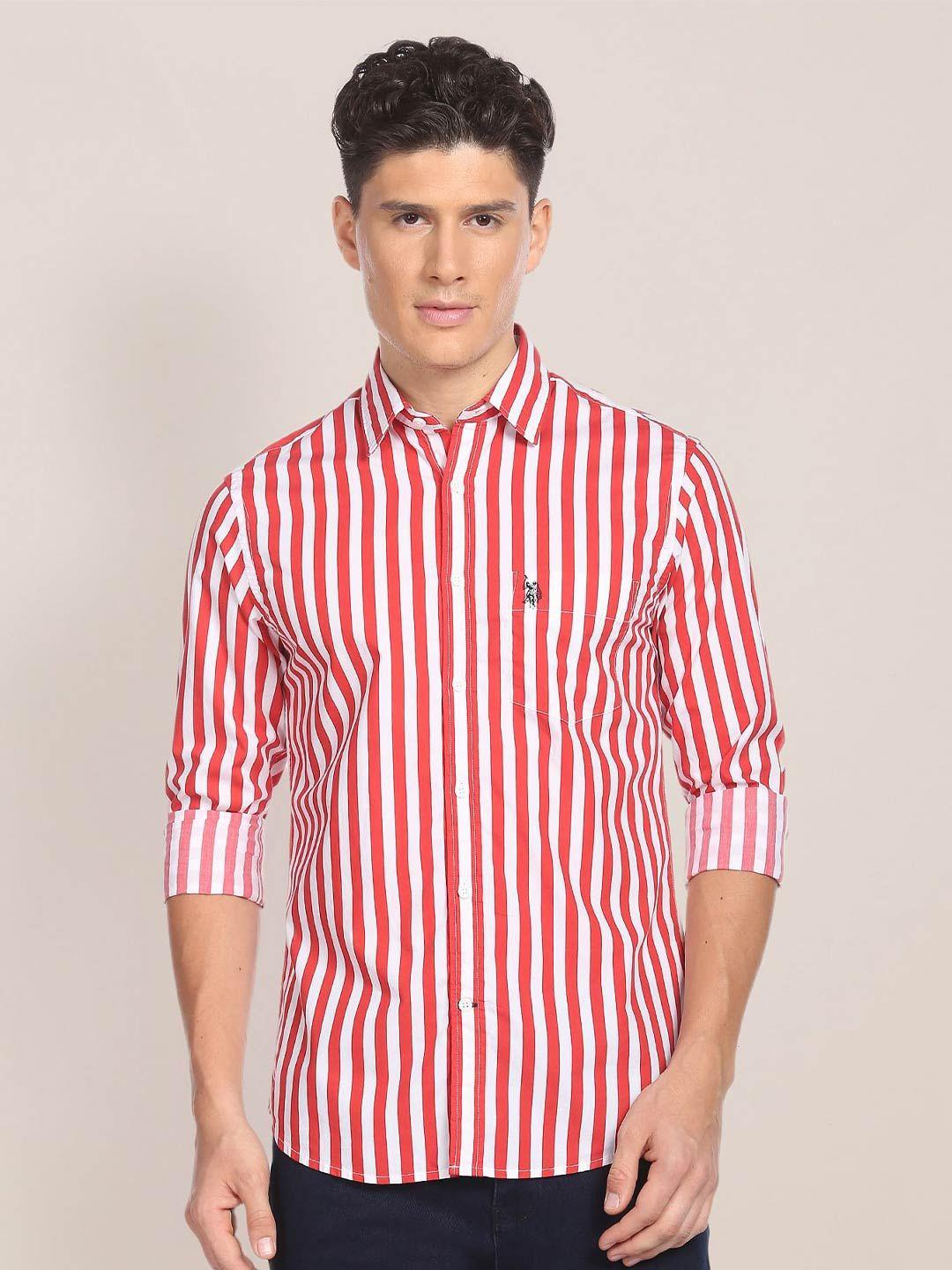 u.s. polo assn. men striped cotton opaque casual shirt