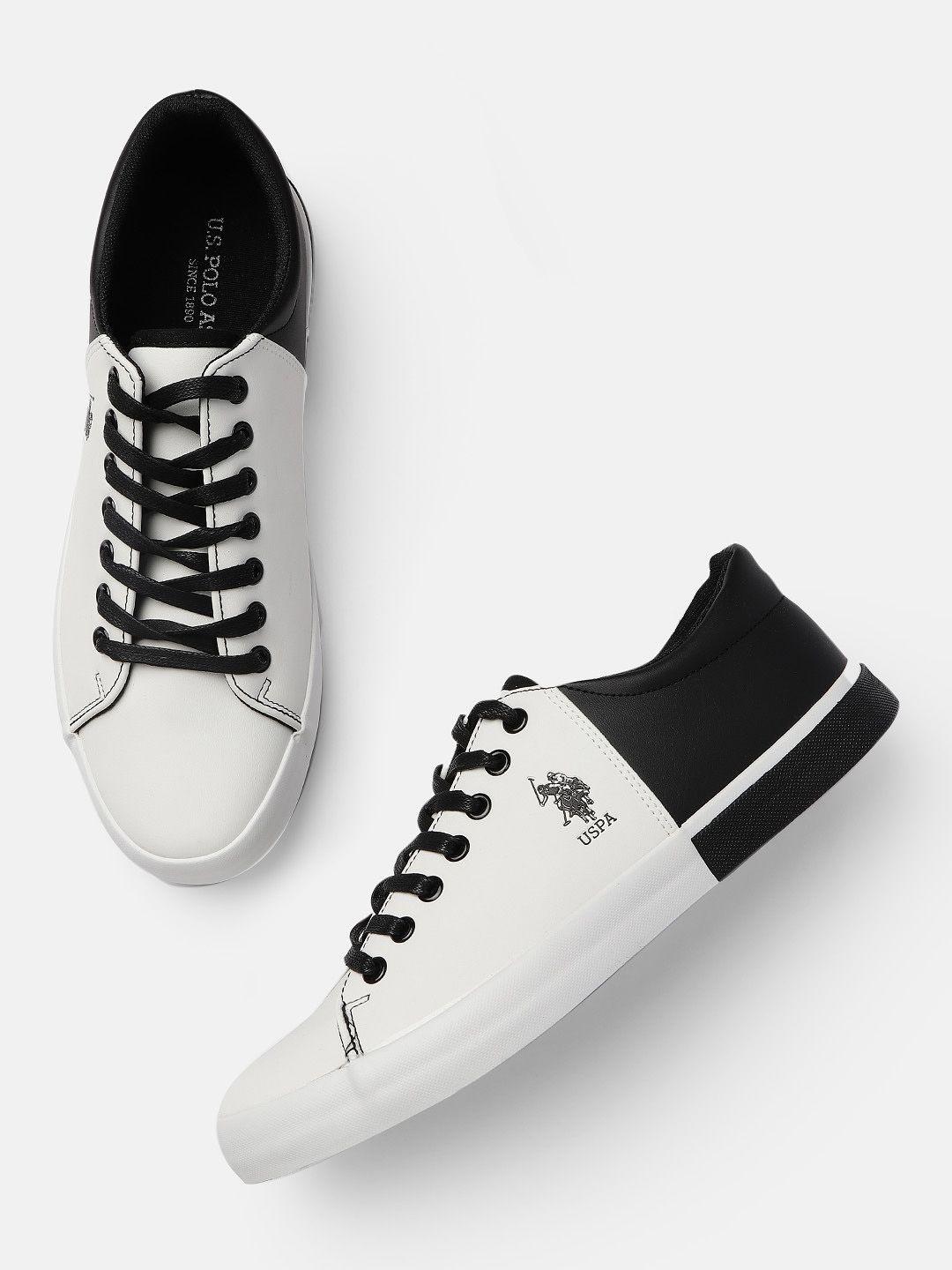 u.s. polo assn. men white & black colourblocked panal sneakers