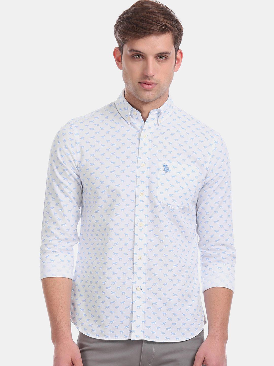 u.s. polo assn. men white  regular fit printed casual shirt