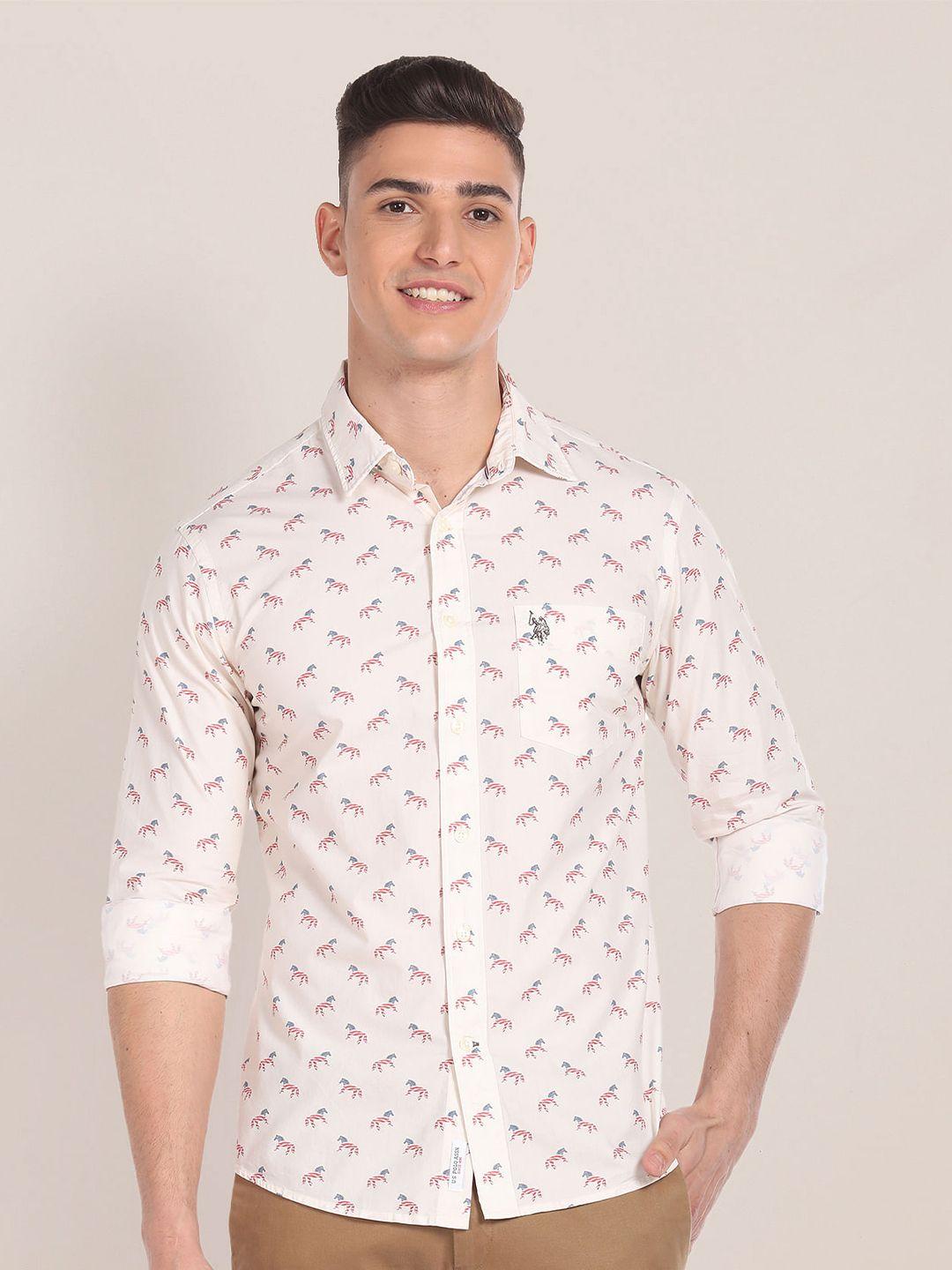 u.s. polo assn. men white printed casual shirt