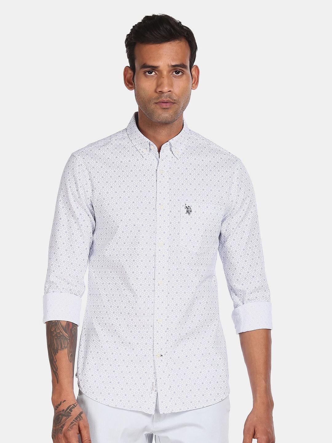 u.s. polo assn. men white regular fit printed cotton casual shirt