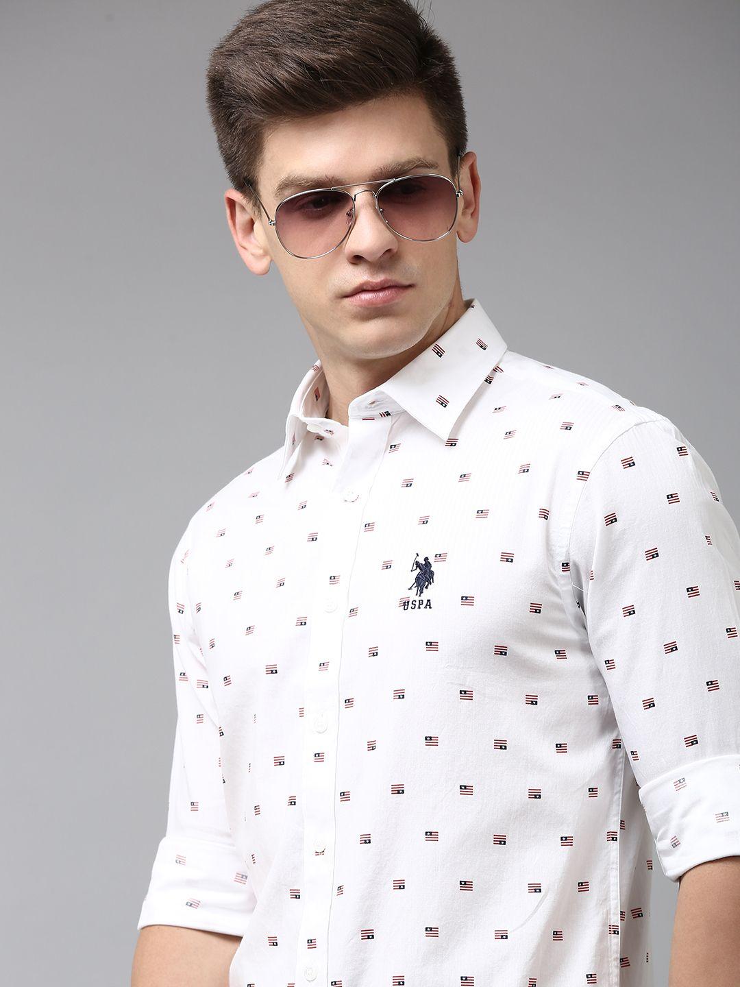u.s. polo assn. men white tailored fit printed pure cotton casual shirt