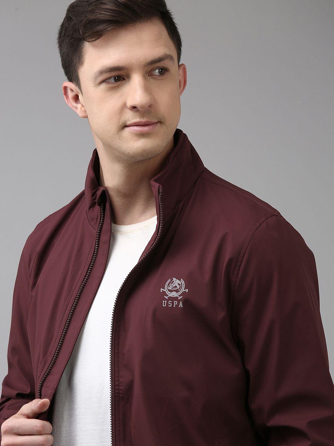 u.s. polo assn. men wine solid brand logo bomber jacket