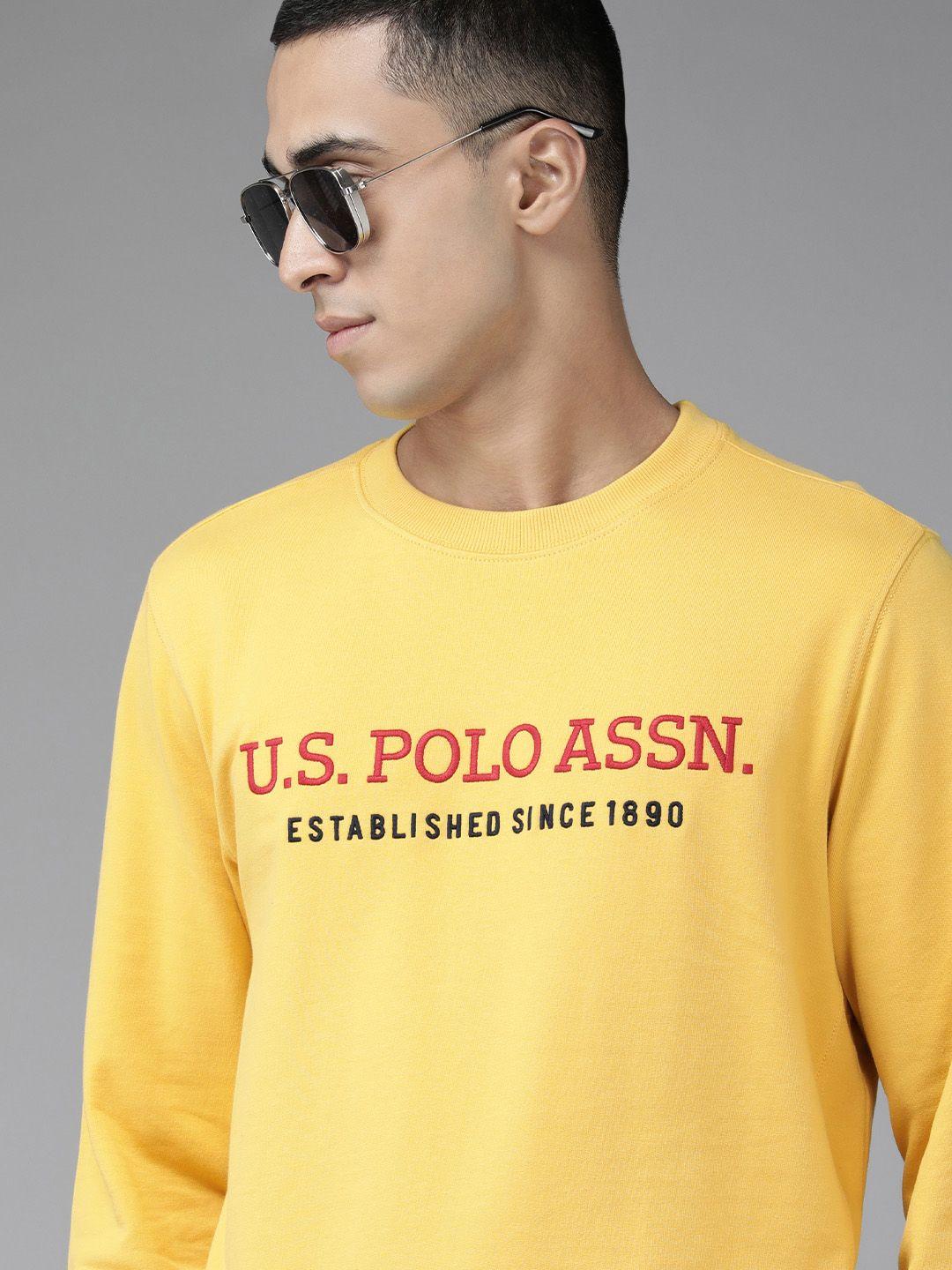 u.s. polo assn. men yellow brand logo printed pure cotton sweatshirt