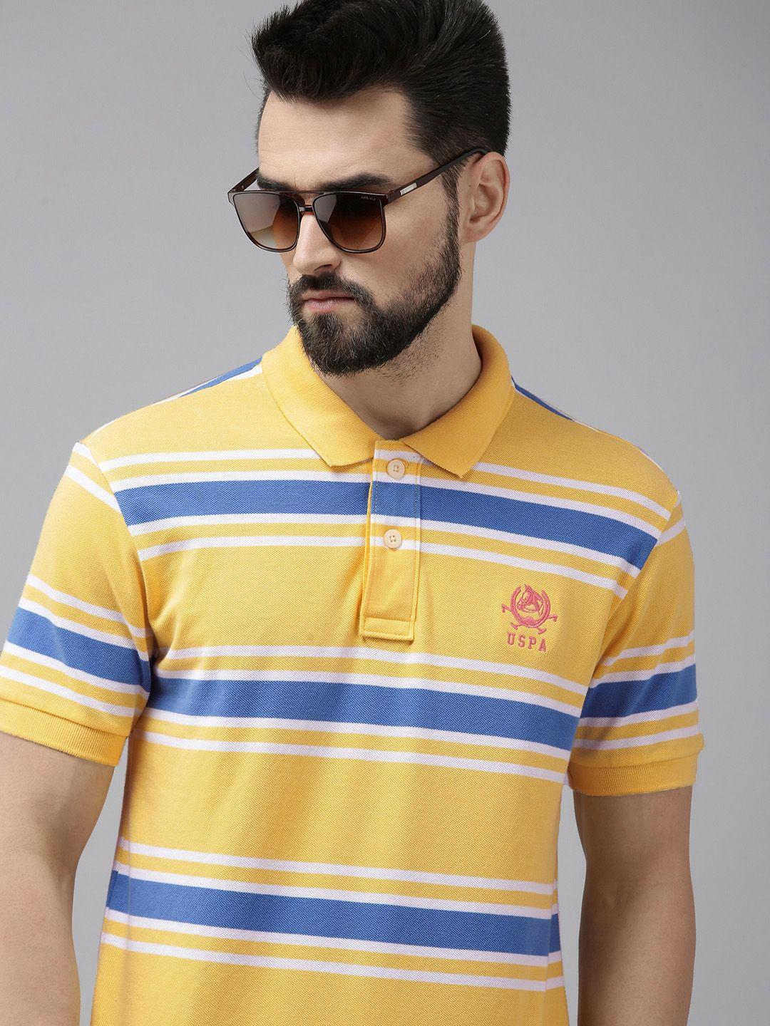 u.s. polo assn. men yellow striped polo collar pure cotton t-shirt