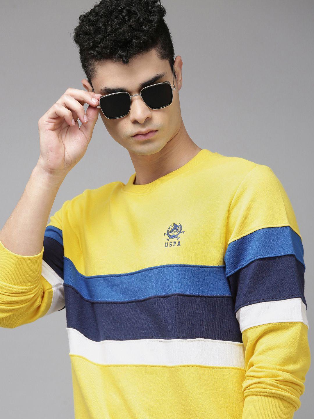 u.s. polo assn. men yellow striped sweatshirt