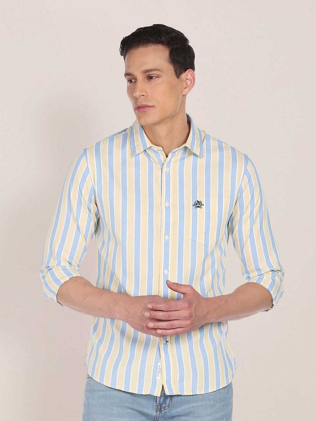 u.s. polo assn. men yellow tailored fit striped pure cotton casual shirt