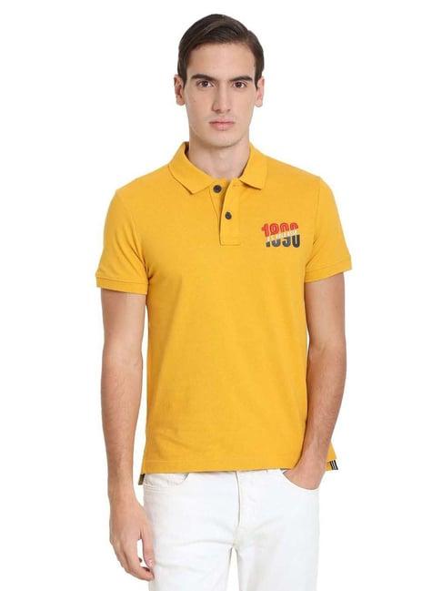 u.s. polo assn. mustard cotton regular fit printed polo t-shirt