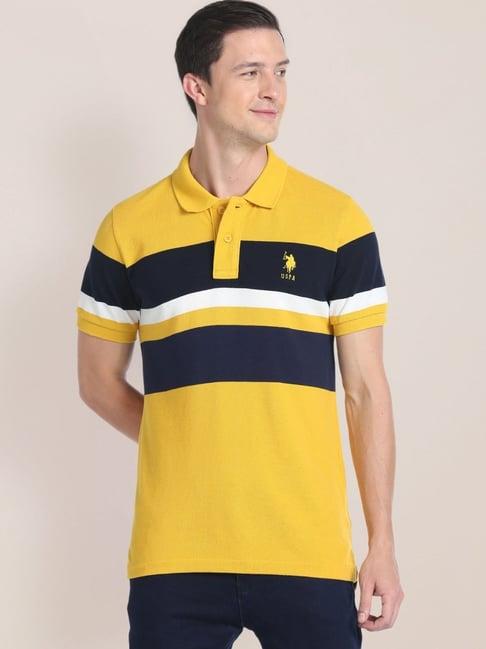 u.s. polo assn. mustard cotton slim fit striped polo t-shirt