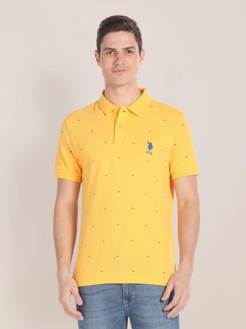 u.s. polo assn. mustard muscle fit printed cotton polo t-shirt