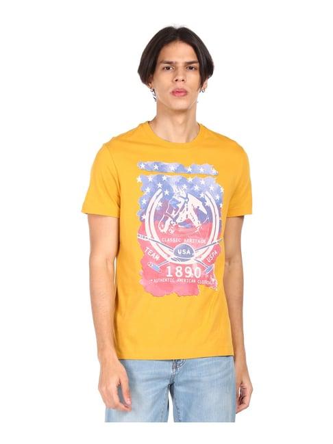 u.s. polo assn. mustard regular fit printed t-shirt - flexi collection