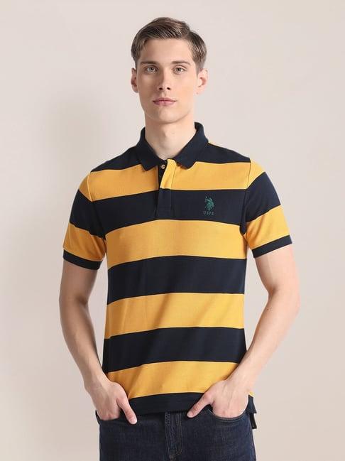 u.s. polo assn. mustard slim fit striped cotton polo t-shirt
