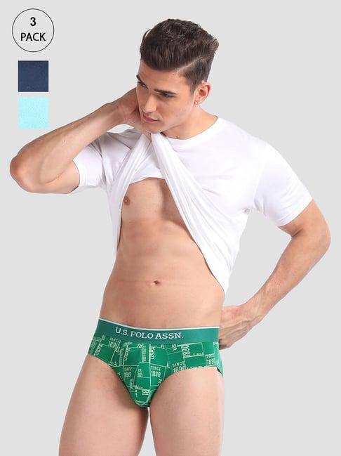 u.s. polo assn. navy & green printed briefs - pack of 3