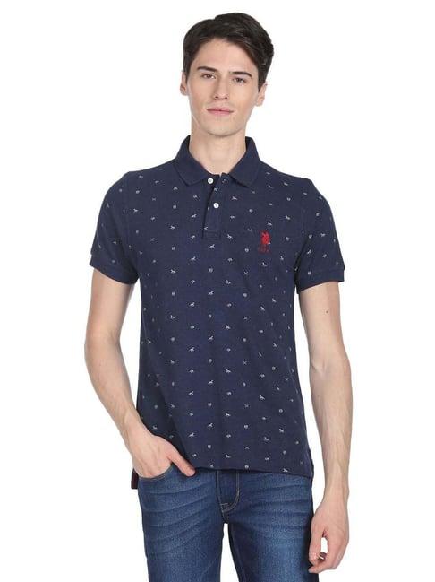 u.s. polo assn. navy blue cotton regular fit printed polo t-shirt