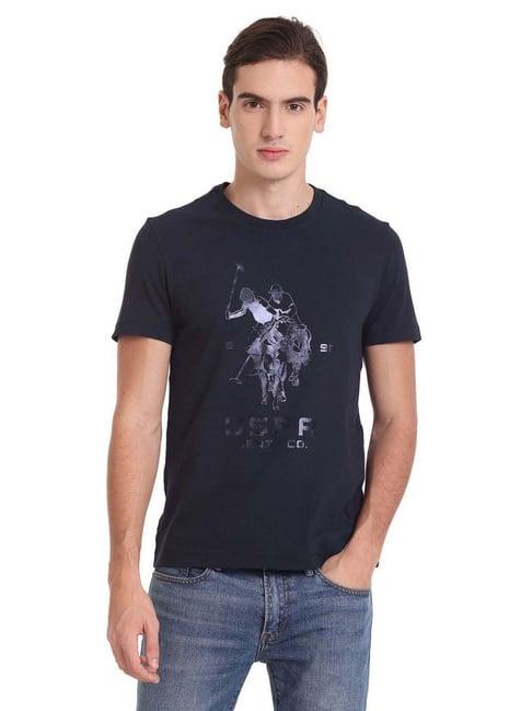 u.s. polo assn. navy blue cotton regular fit printed t-shirt