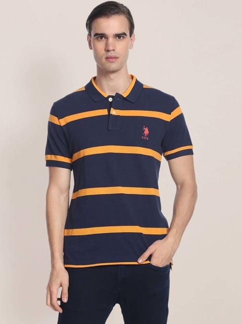 u.s. polo assn. navy blue cotton regular fit striped polo t-shirt