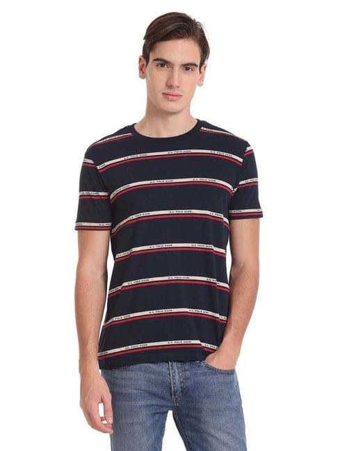 u.s. polo assn. navy blue cotton regular fit striped t-shirt