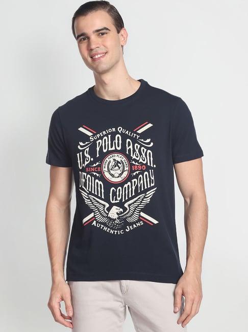 u.s. polo assn. navy blue cotton slim fit printed t-shirt