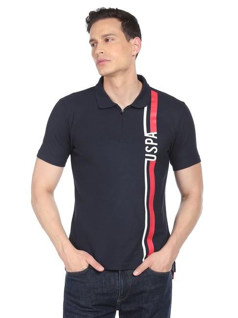 u.s. polo assn. navy cotton regular fit printed polo t-shirt
