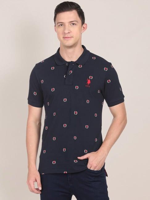 u.s. polo assn. navy cotton regular fit printed polo t-shirt