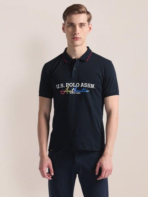 u.s. polo assn. navy cotton slim fit printed polo t-shirt