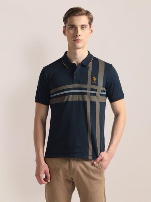 u.s. polo assn. navy cotton slim fit striped polo t-shirt