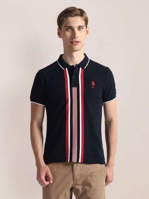 u.s. polo assn. navy cotton slim fit striped polo t-shirt