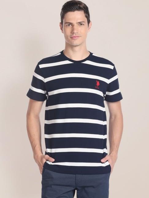 u.s. polo assn. navy cotton slim fit striped t-shirt