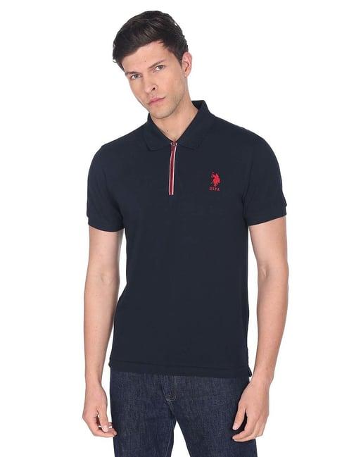 u.s. polo assn. navy slim fit printed cotton polo t-shirt