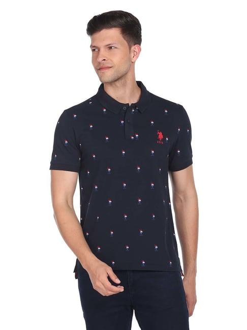 u.s. polo assn. navy slim fit printed cotton polo t-shirt