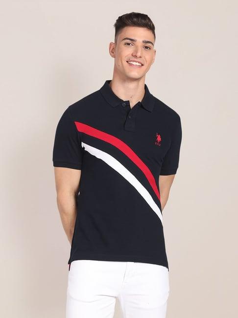 u.s. polo assn. navy slim fit striped cotton polo t-shirt