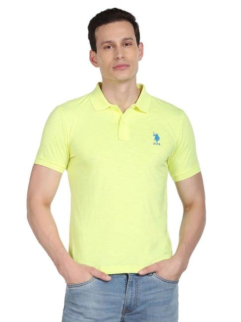 u.s. polo assn. neon yellow cotton regular fit polo t-shirt