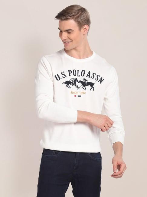 u.s. polo assn. off white cotton regular fit self pattern sweater
