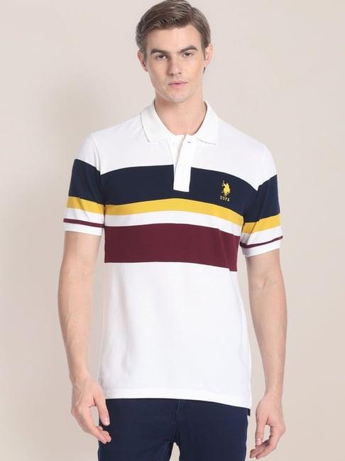 u.s. polo assn. off white cotton slim fit striped polo t-shirt