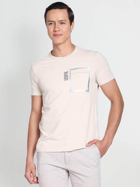 u.s. polo assn. off white slim fit printed t-shirt