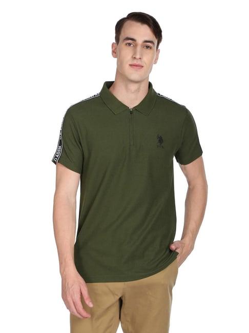 u.s. polo assn. olive green cotton regular fit polo t-shirt