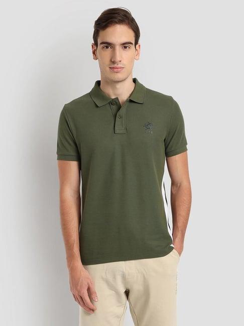 u.s. polo assn. olive green cotton slim fit printed sports polo