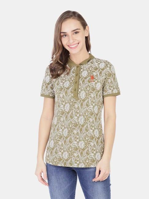 u.s. polo assn. olive shirt collar printed t-shirt