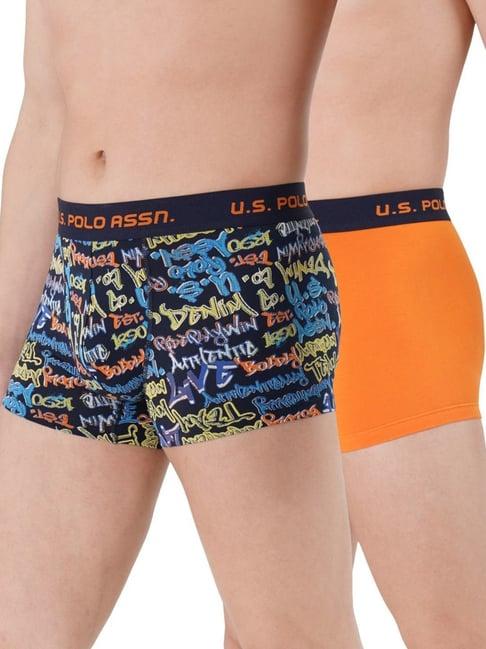 u.s. polo assn. orange & multi cotton regular fit printed trunks - pack of 2