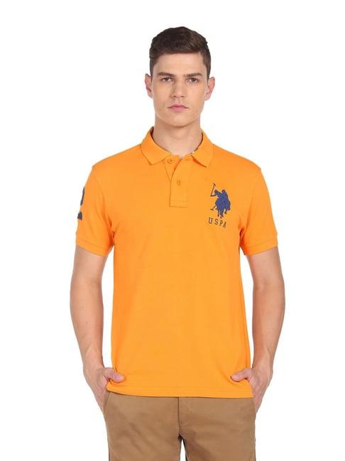 u.s. polo assn. orange cotton regular fit polo t-shirt