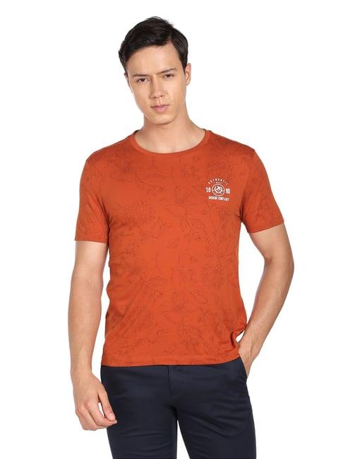 u.s. polo assn. orange cotton regular fit printed t-shirt